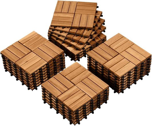 Yaheetech Acacia Houten Vlondertegels Lichtbruin - 27 Stuks - 30 x 30 cm - Waterbestendige Kliktegels voor Balkon, Terras & Tuin