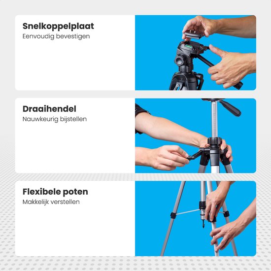 Auronic Statief - Camera - Telefoon - Iphone - Tripod met Smartphonehouder - Zilvergrijs