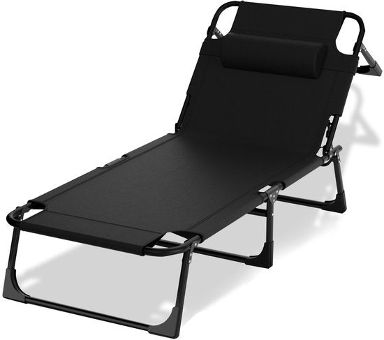 Outbee Ligbed - Ligstoel - Zonnebed - 190x55x30 cm - Inklapbaar - Verstelbaar - Weerbestendig - Zwart