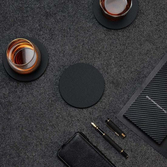 Castagnola Kunstlederen Onderzetters – Onderzetters voor Glazen – Design Onderzetters met Houder – Leren Onderzettersset – Leder – Set van 6 – Zwart