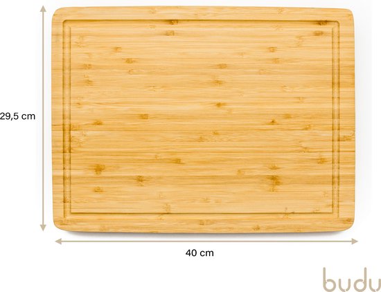 Budu Snijplank Dik Deluxe - Bamboe - 4CM dik - Snijplank Hout - Houten Snijplanken - Snijplank Cadeau - 29,5 x 40 x 4 cm