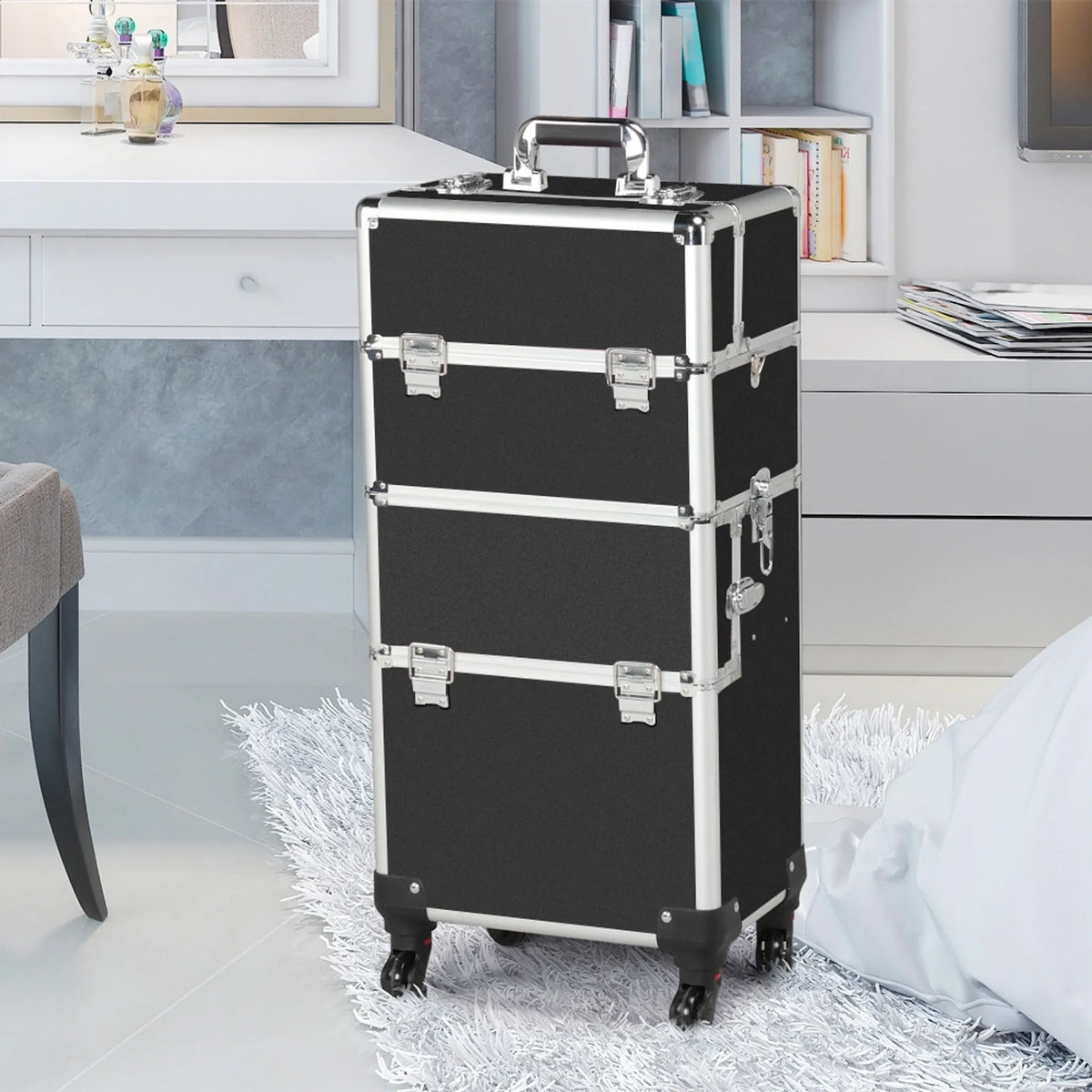 Yaheetech 3-in-1 Kosmetikkoffer Trolley 36x24x78 cm – Zwart – Aluminium en Kunststof