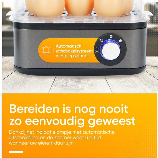 KitchenApp Eierkoker elektrisch - Geschikt voor 8 eieren - Met timer - Inclusief maatbekertje - Zilvergrijs