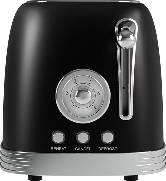 KitchenBrothers Retro Broodrooster - Toaster - 6 Warmteniveaus - 2 Extra Brede Sleuven - 815W - Zwart