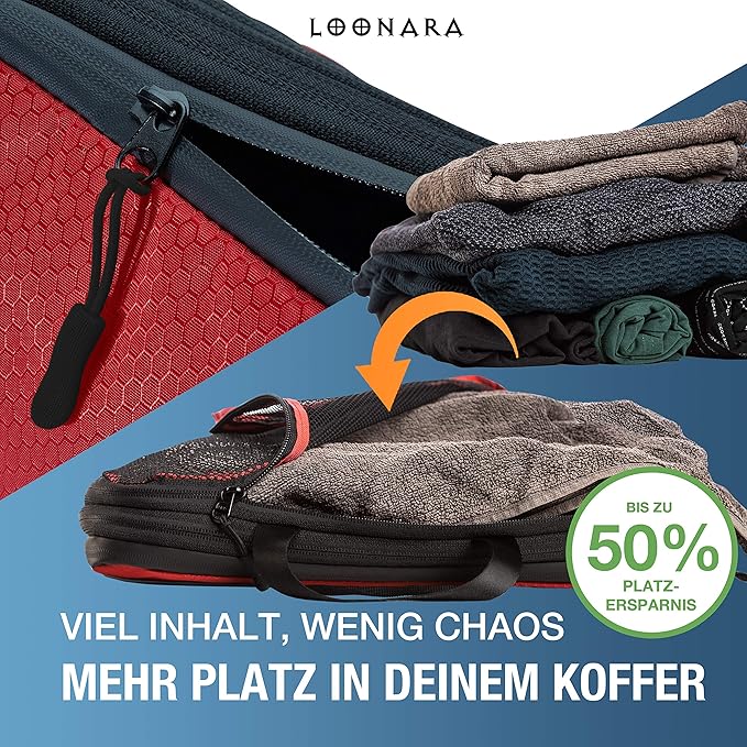 Packing Cubes met compressie voor koffer en rugzak incl. draagzak, rood