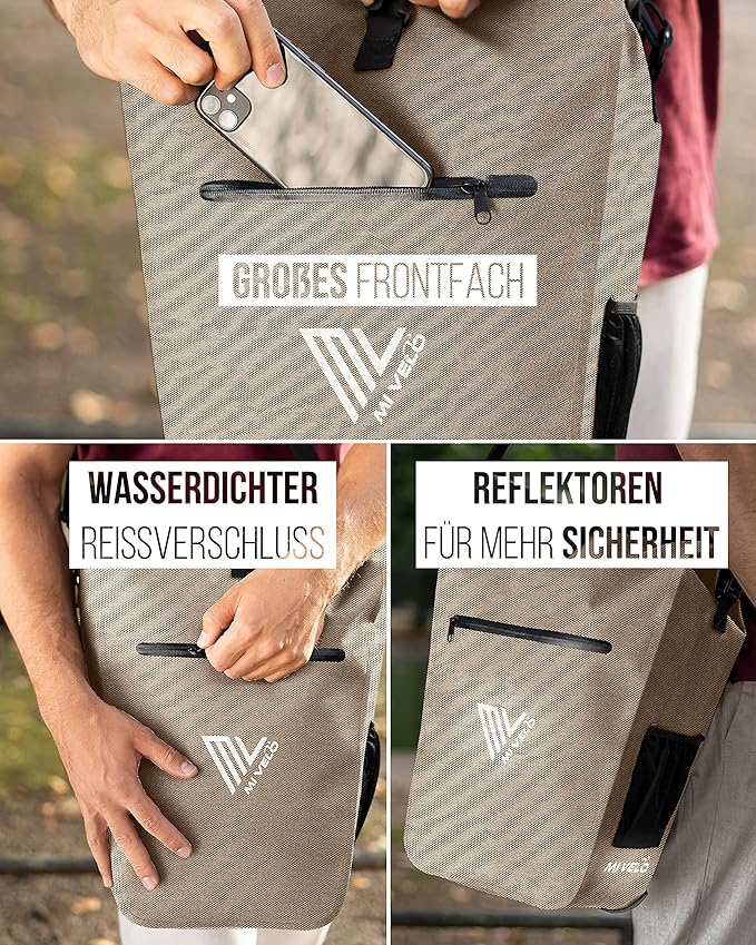 MIVELO Fietstas – Waterdicht & Incl. Laptopvak & Fietsslot – 25 liter – Sandbeige