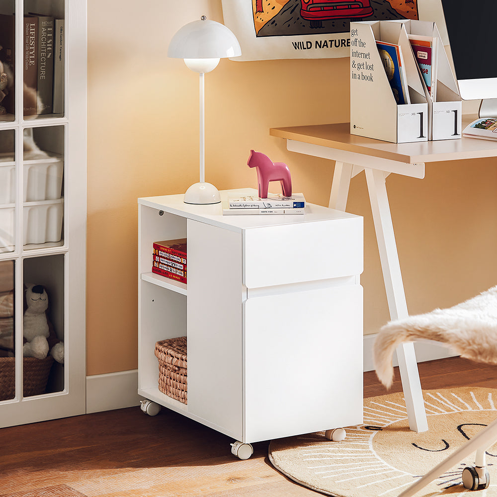 SoBuy ASK05-W Mobiele Printertafel en Bureau Onderstel met 2 Laden, 58x35x59 cm, Wit