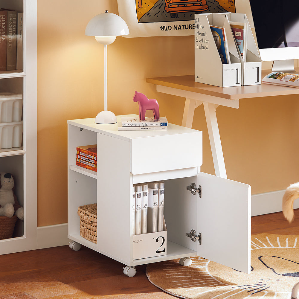 SoBuy ASK05-W Mobiele Printertafel en Bureau Onderstel met 2 Laden, 58x35x59 cm, Wit