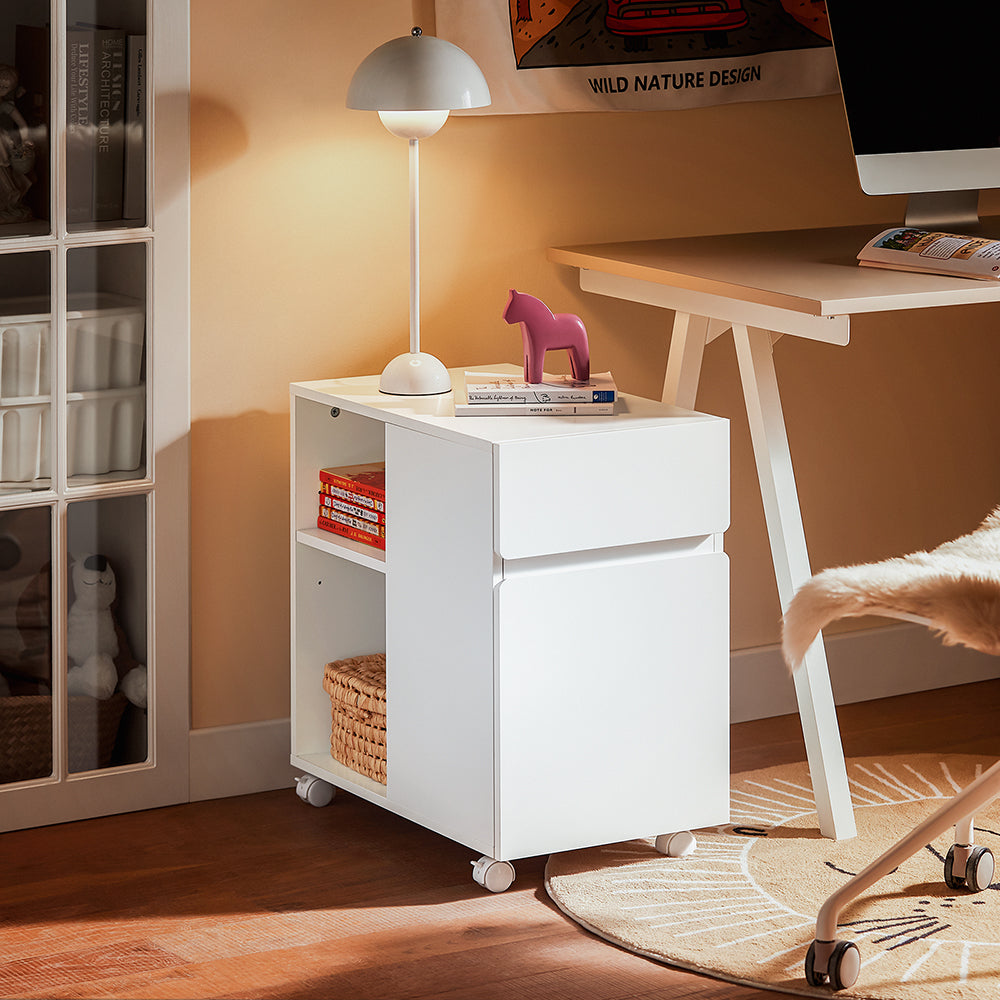 SoBuy ASK05-W Mobiele Printertafel en Bureau Onderstel met 2 Laden, 58x35x59 cm, Wit