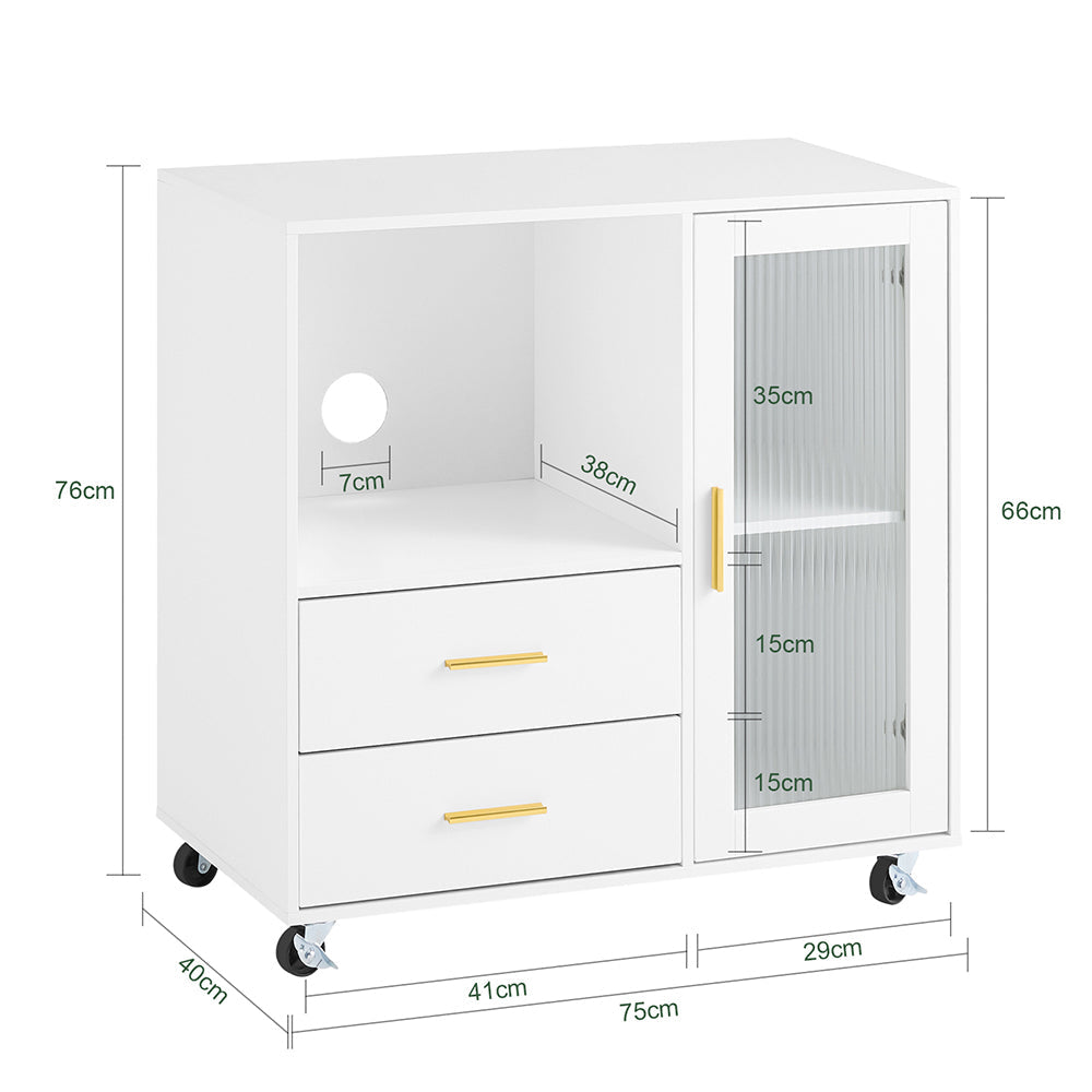 SoBuy ASK09-W bureaukast met wielen en rolprinterhouder – wit met gouden accenten – 75 x 40 x 76 cm