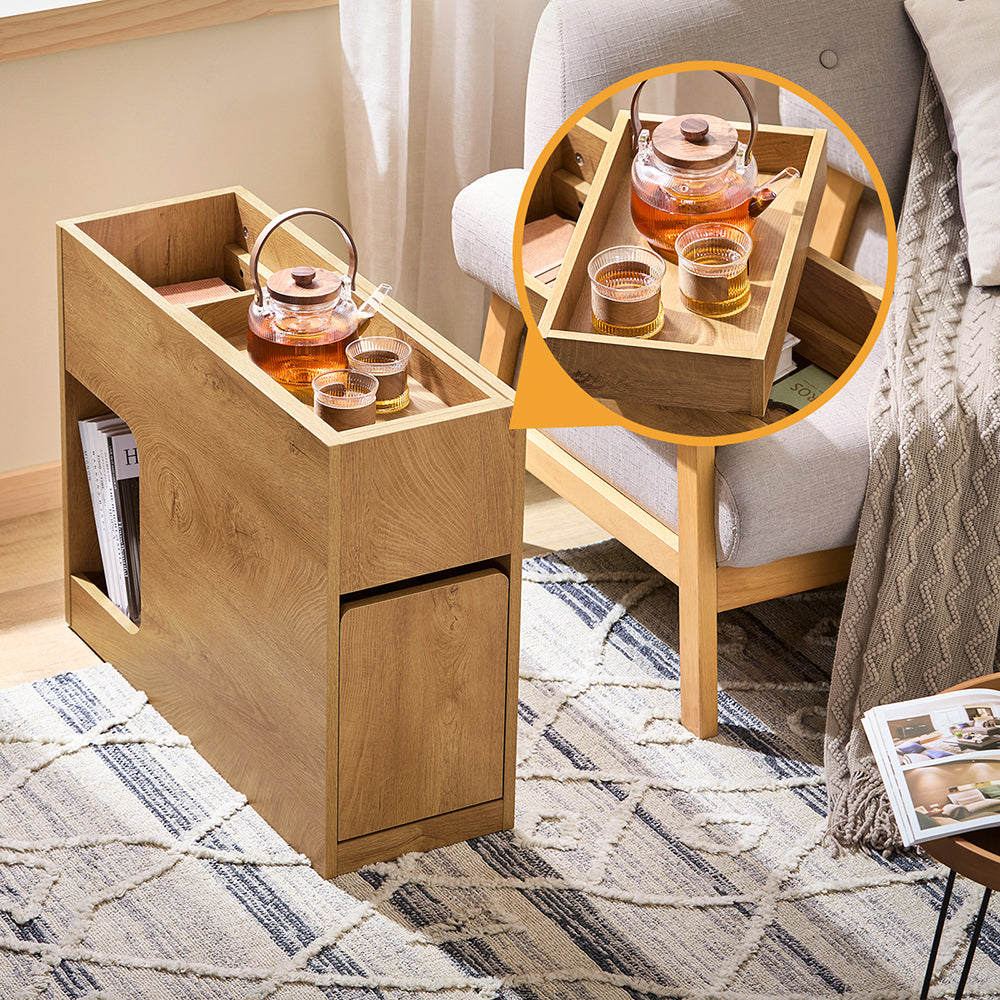 SoBuy Bijzettafel Met Afneembaar Blad - Schuiflade en Open Vak - 70 x 25 x 55 cm - FBT158-N