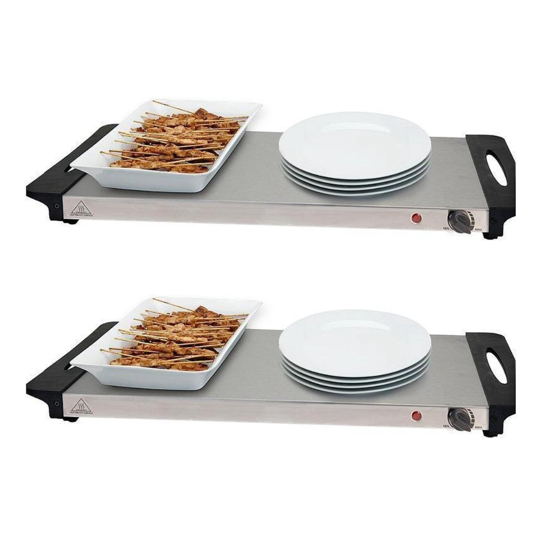 Excellent Electrics - Buffetwarmer Set van 2 - 2-in-1 Warmhoudplaat - 3 RVS Bakken (2L per stuk) - 300W - 53 x 35 cm