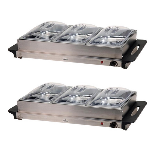 Excellent Electrics - Buffetwarmer Set van 2 - 2-in-1 Warmhoudplaat - 3 RVS Bakken (2L per stuk) - 300W - 53 x 35 cm