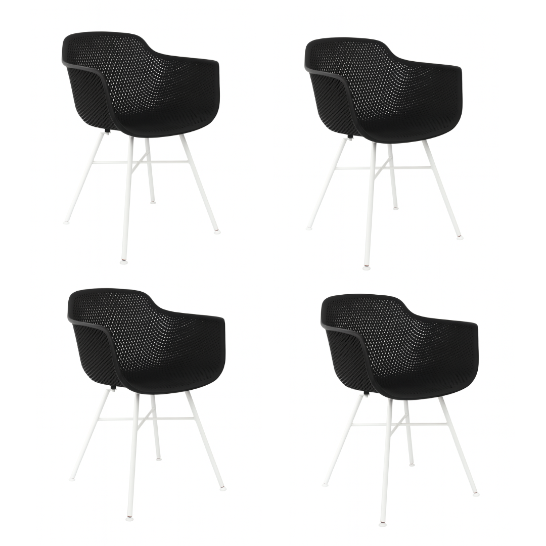 Kick Set van 4 Tuinstoelen Indy Zwart - Wit Frame - 54 x 58 x 83 cm