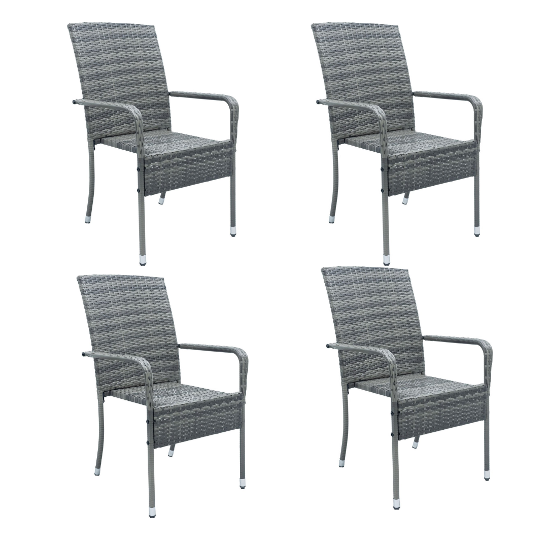 Juskys - Set Van 4 Tuinstoelen - Polyrotan - Grijs - Buitenstoelen - Stapelbaar - Verstelbare Pootjes - Max 160 Kg