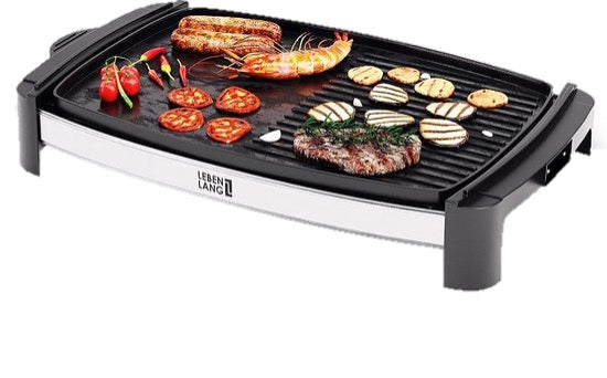 LEBENLANG Elektrische Grillplaat – 2000 Watt - 4 tot 8 personen - Ideaal voor Binnen & Buiten - 32.1 x 54.5 x 6.5 cm