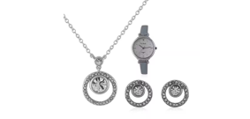 Pierre Cardin Classic Dameshorloge Blauw/Zilver - Leren Band - Met Sieradenset en Kristallen