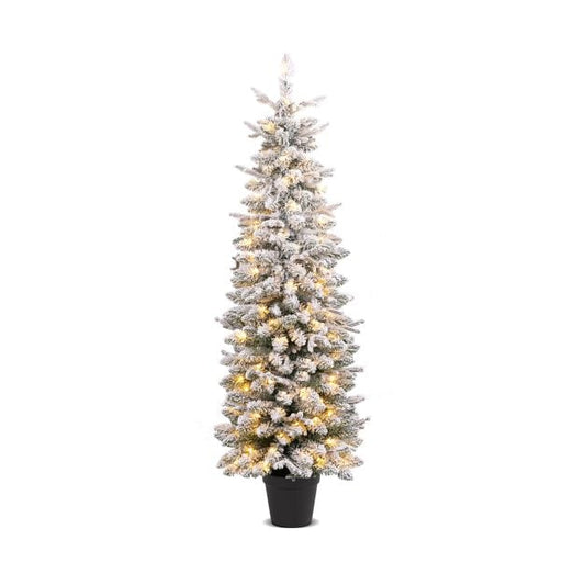 Costway Kunstkerstboom – Incl. 140 LED's & Cementvoet – 180 x 50 x 180 cm – Groen/Wit