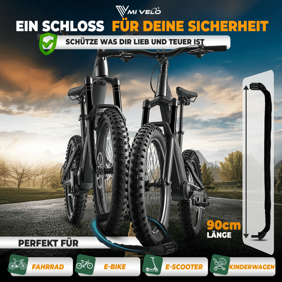 MIVELO Fietsketting met Cijferslot – 90 cm – Staal – Zwart – Veilig & Universeel