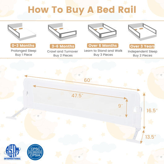COAST 60-inch Opvouwbare Bedhek - Verstelbaar Veiligheidsriem - Wit