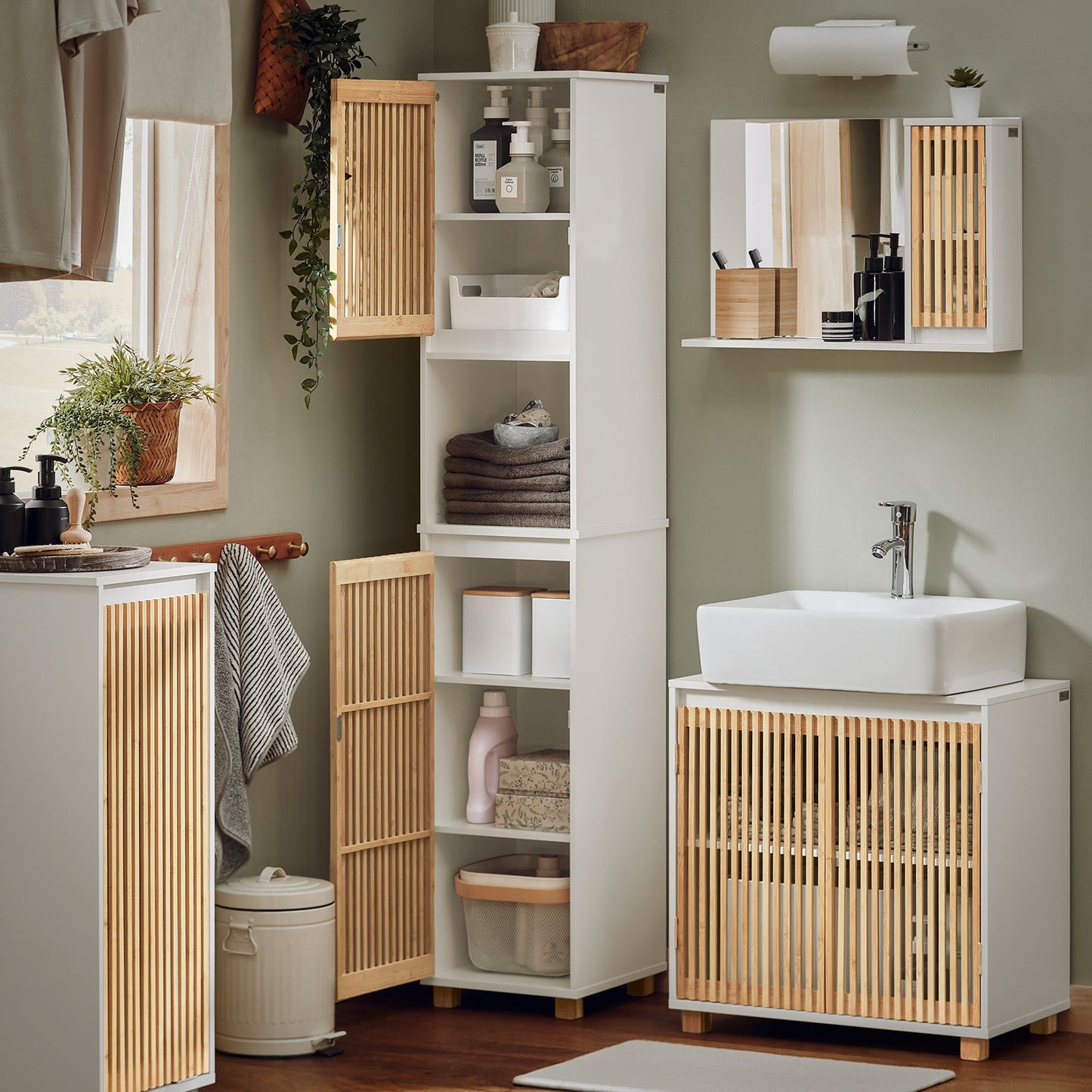 SoBuy Kolomkast - BZR127-W - Badkamer - 33 x 33 x 165 cm - Wit