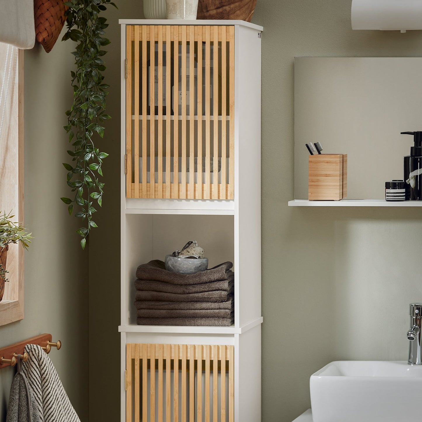 SoBuy Kolomkast - BZR127-W - Badkamer - 33 x 33 x 165 cm - Wit