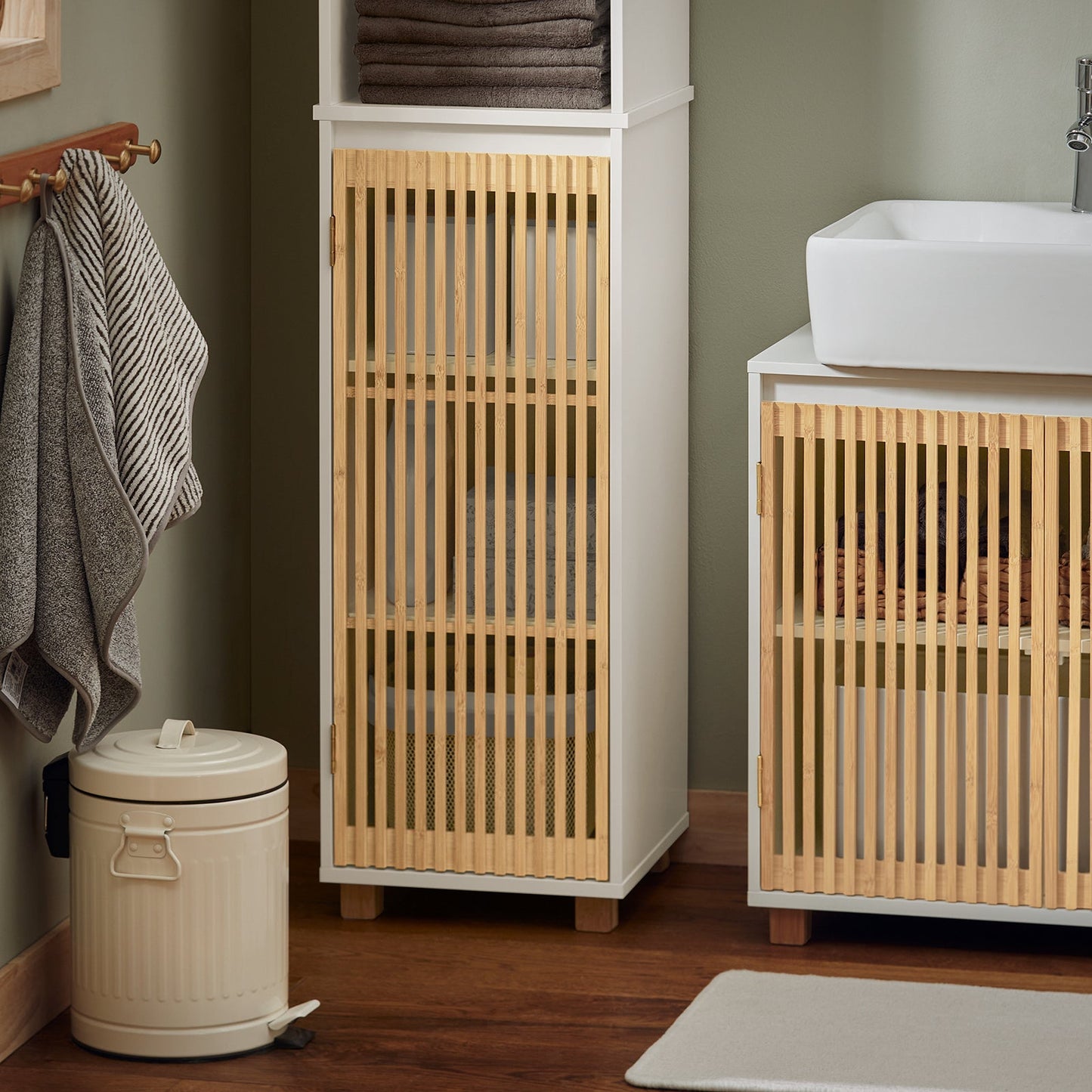 SoBuy Kolomkast - BZR127-W - Badkamer - 33 x 33 x 165 cm - Wit