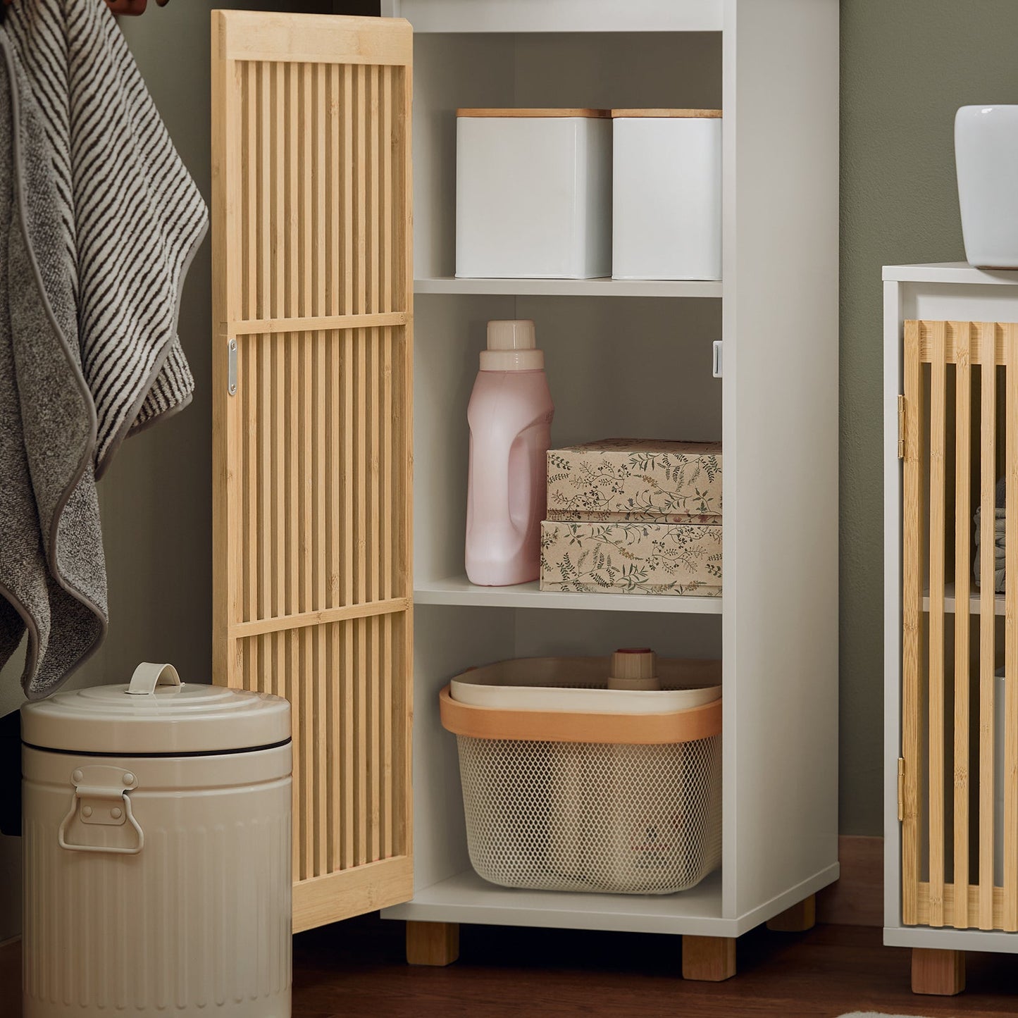SoBuy Kolomkast - BZR127-W - Badkamer - 33 x 33 x 165 cm - Wit