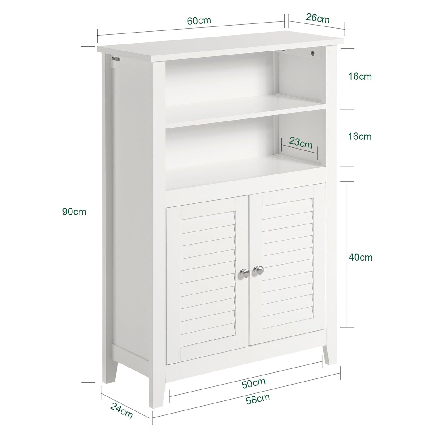 SoBuy BZR13-W Badkamerkast - 2 Planken en 2 Deuren - 60 x 90 x 26 cm - Wit