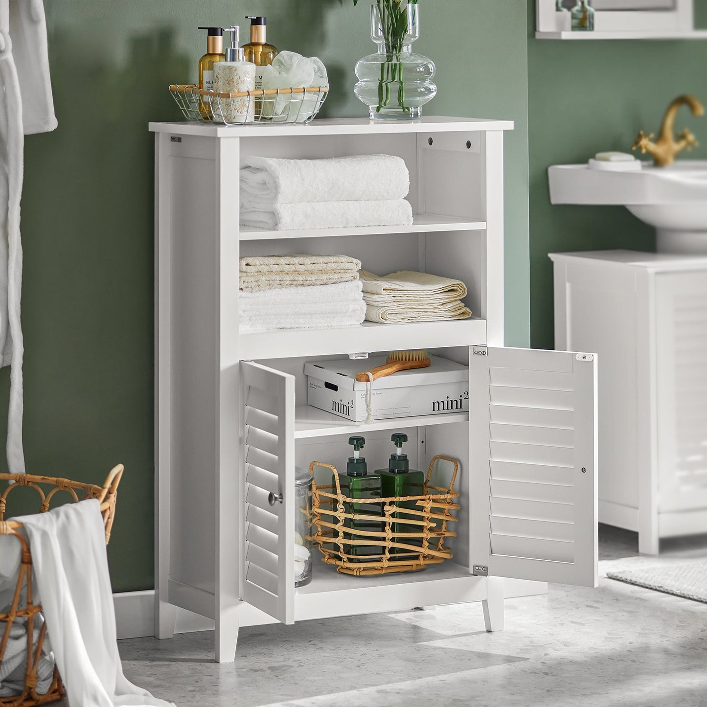 SoBuy BZR13-W Badkamerkast - 2 Planken en 2 Deuren - 60 x 90 x 26 cm - Wit