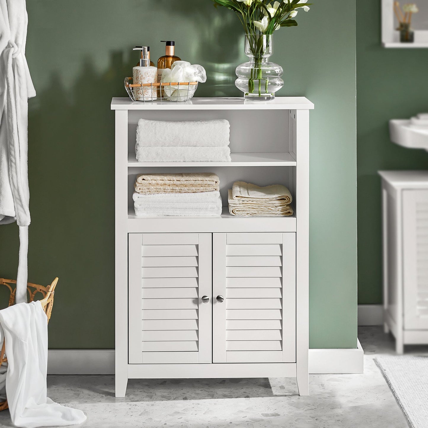 SoBuy BZR13-W Badkamerkast - 2 Planken en 2 Deuren - 60 x 90 x 26 cm - Wit