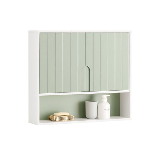SoBuy Badkamer Wandkast BZR140-GR - 2 Deuren en Open Plank - 60 x 15 x 54 cm - Wit/Groen