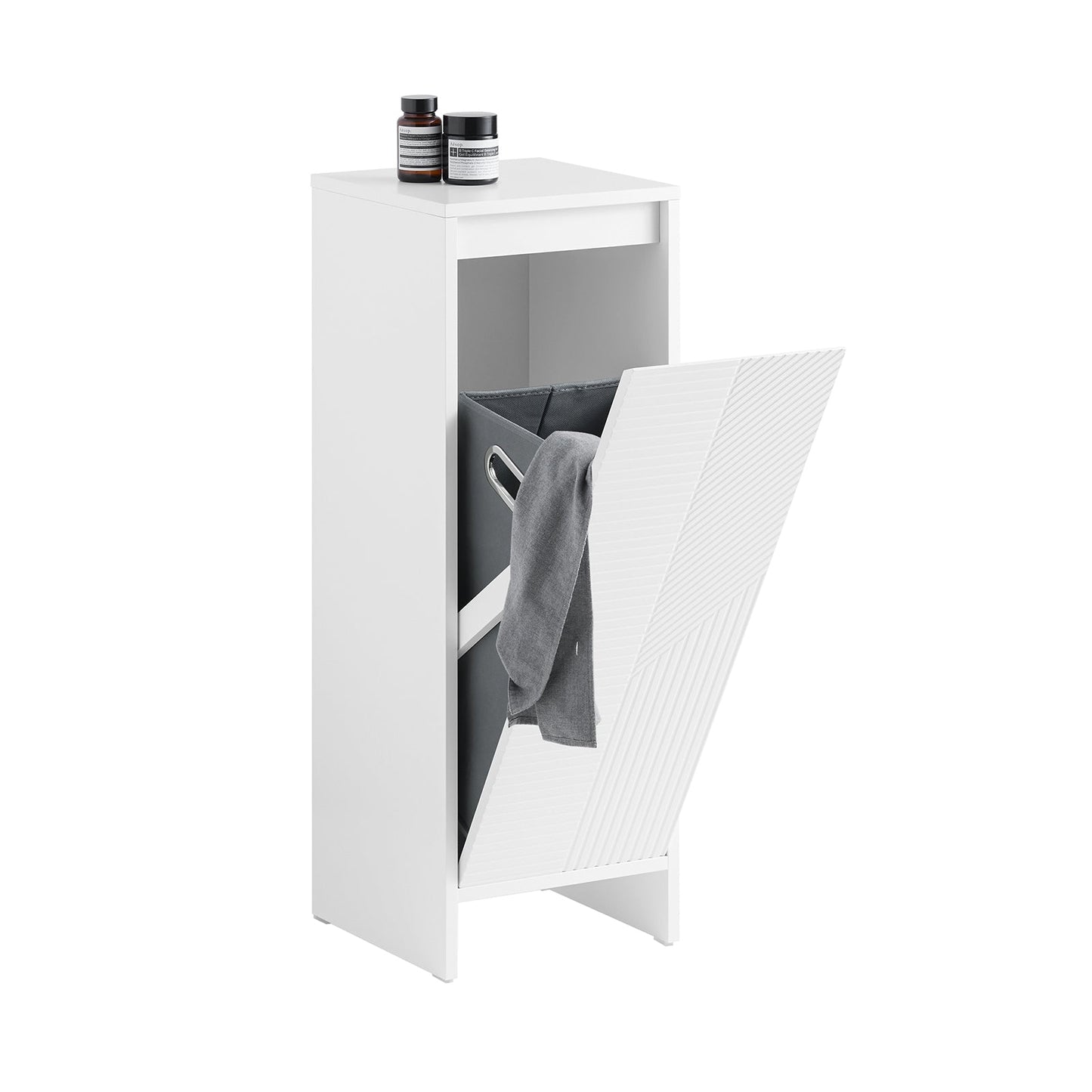 SoBuy Linnenkast - BZR154-W - Badkameronderkast - 1 uitneembaar wasmand - Wit