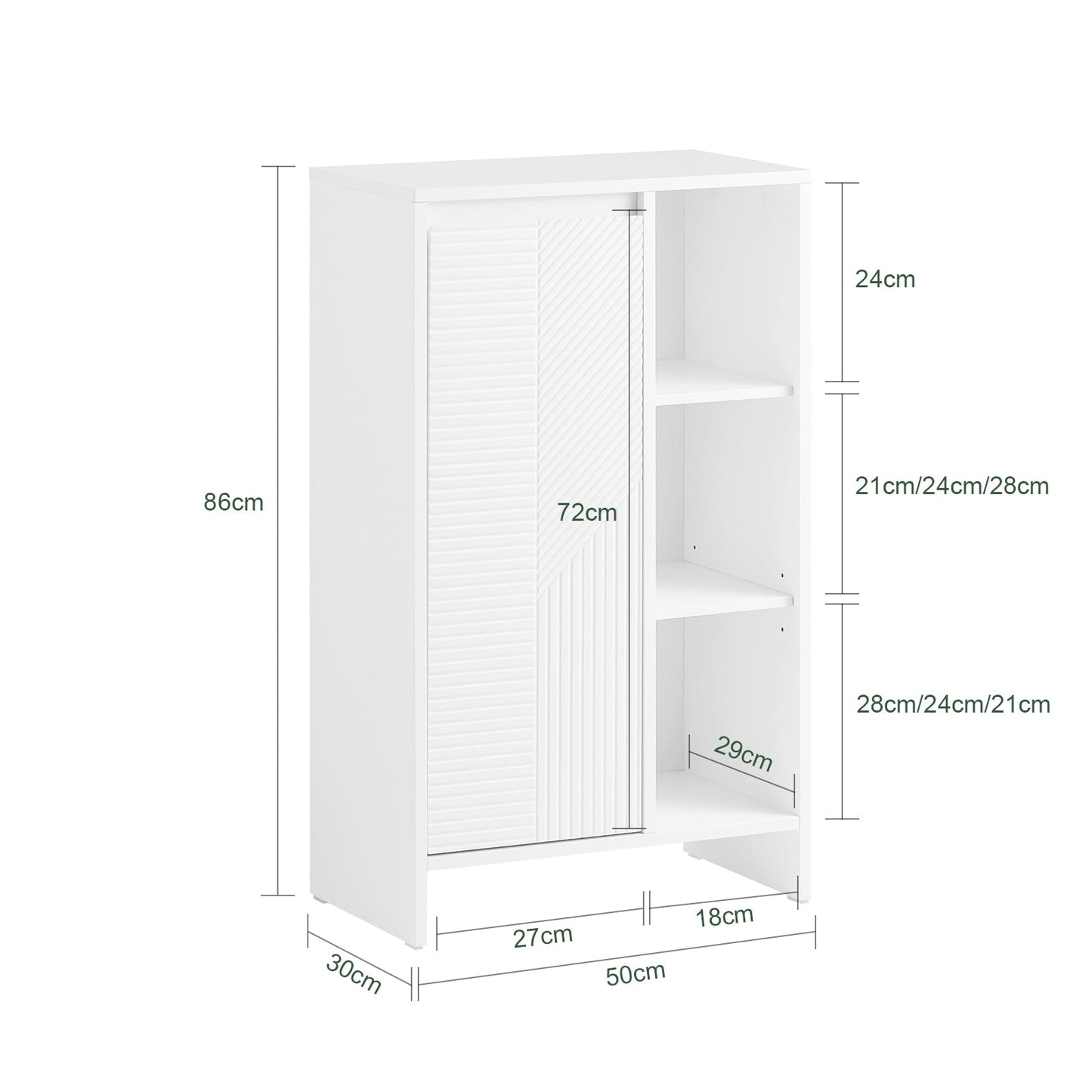 Multifunctionele Badkamerkast – Vrijstaand Wit Badkamermeubel met Deuren en Legplanken – 50 x 86 x 30 cm