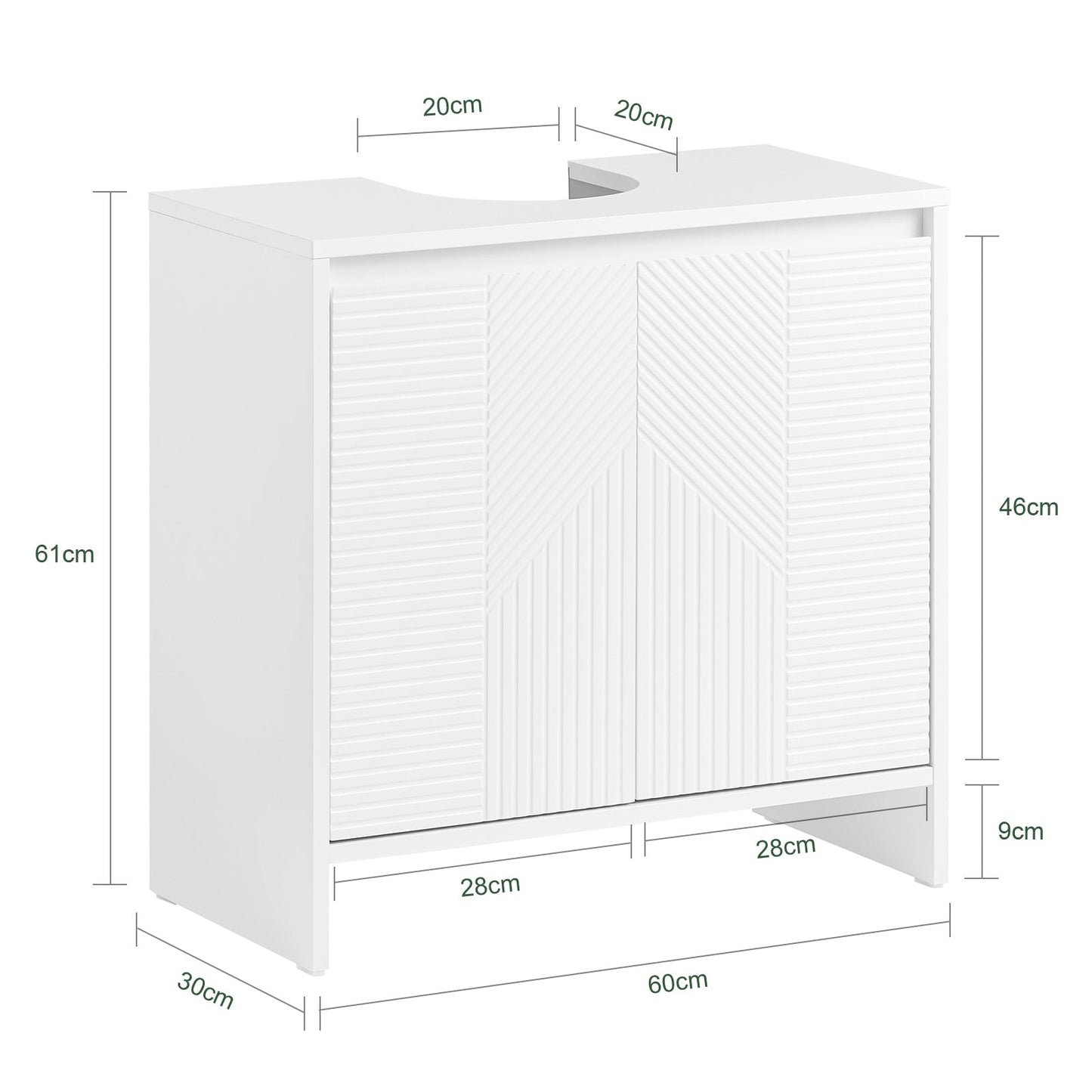 SoBuy BZR157-W Wastafelonderkast Badkamerkast Onderkast Badkamermeubel - Wit - 60 x 61 x 30 cm