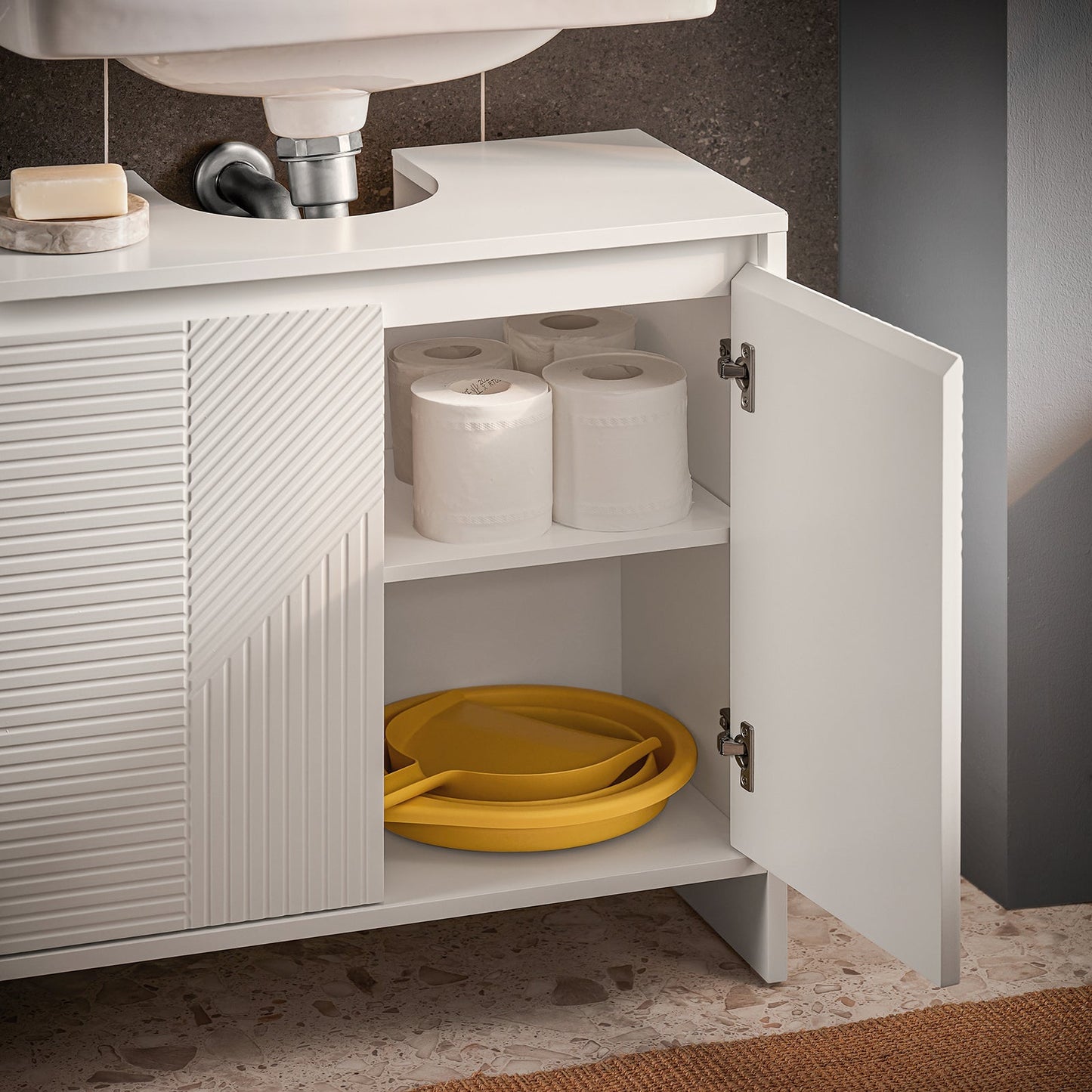 SoBuy BZR157-W Wastafelonderkast Badkamerkast Onderkast Badkamermeubel - Wit - 60 x 61 x 30 cm
