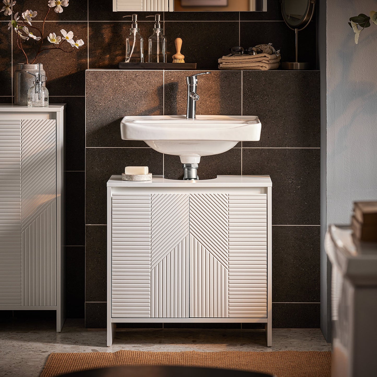 SoBuy BZR157-W Wastafelonderkast Badkamerkast Onderkast Badkamermeubel - Wit - 60 x 61 x 30 cm