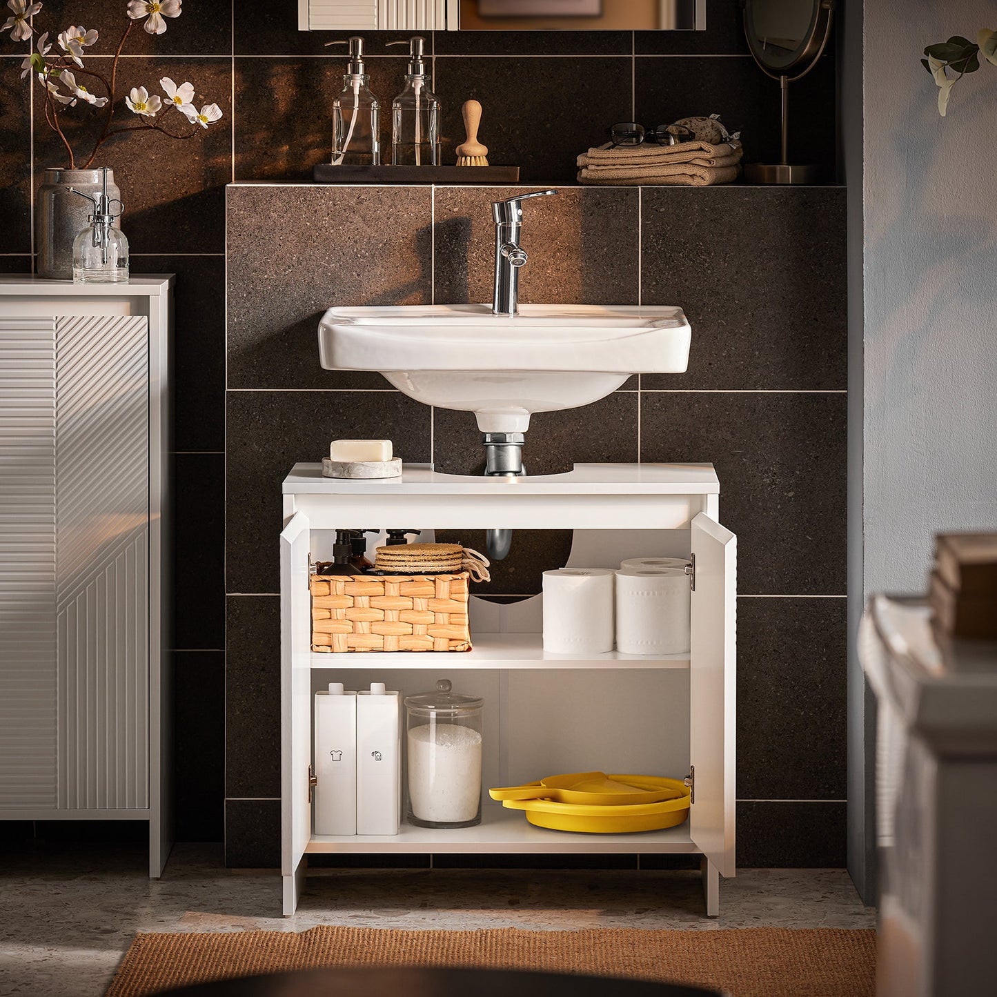 SoBuy BZR157-W Wastafelonderkast Badkamerkast Onderkast Badkamermeubel - Wit - 60 x 61 x 30 cm
