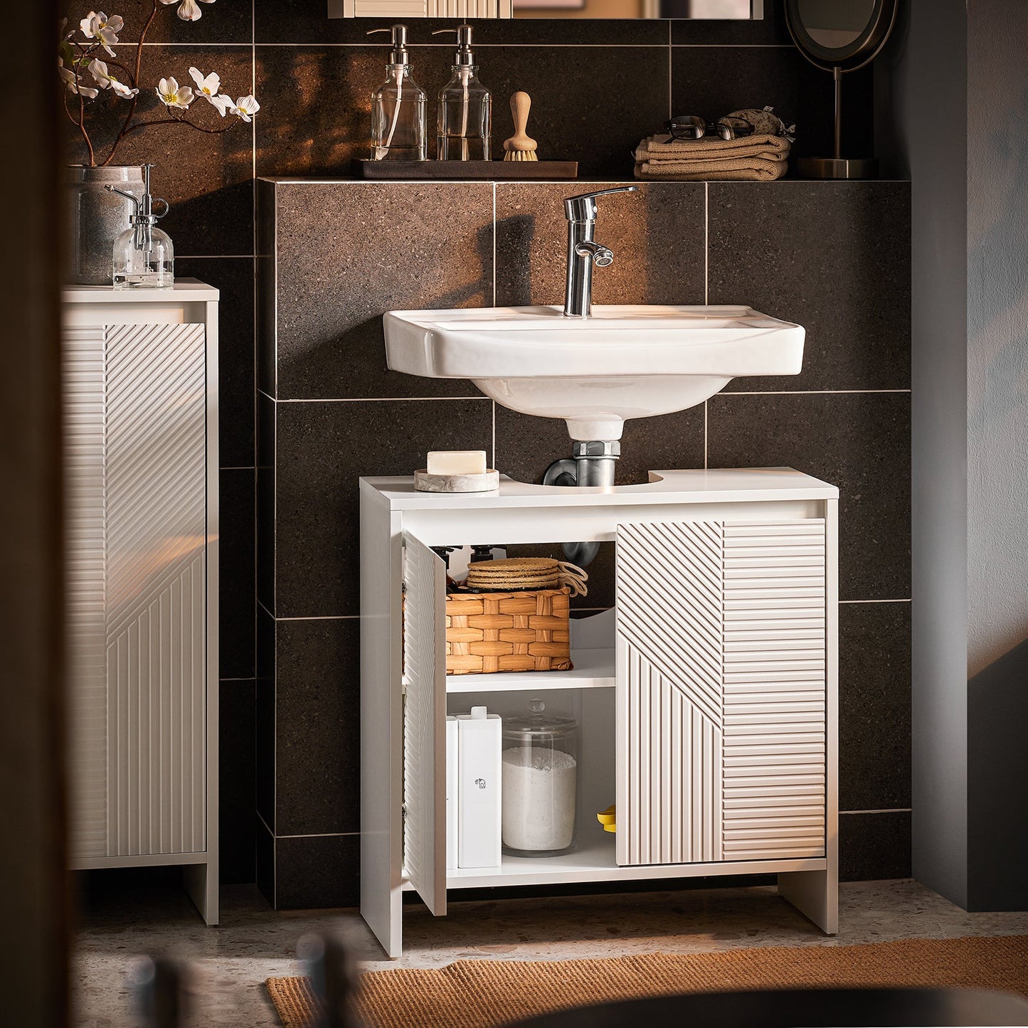 SoBuy BZR157-W Wastafelonderkast Badkamerkast Onderkast Badkamermeubel - Wit - 60 x 61 x 30 cm