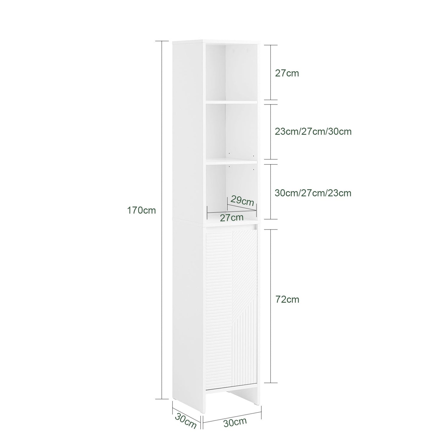 SoBuy Hoge badkamerkast BZR158-W - wit - 30x170x30 cm - met waszak en opbergruimte
