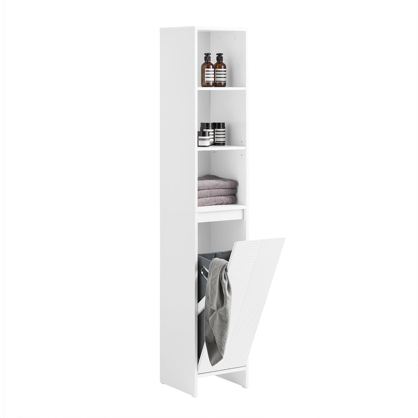 SoBuy Hoge badkamerkast BZR158-W - wit - 30x170x30 cm - met waszak en opbergruimte