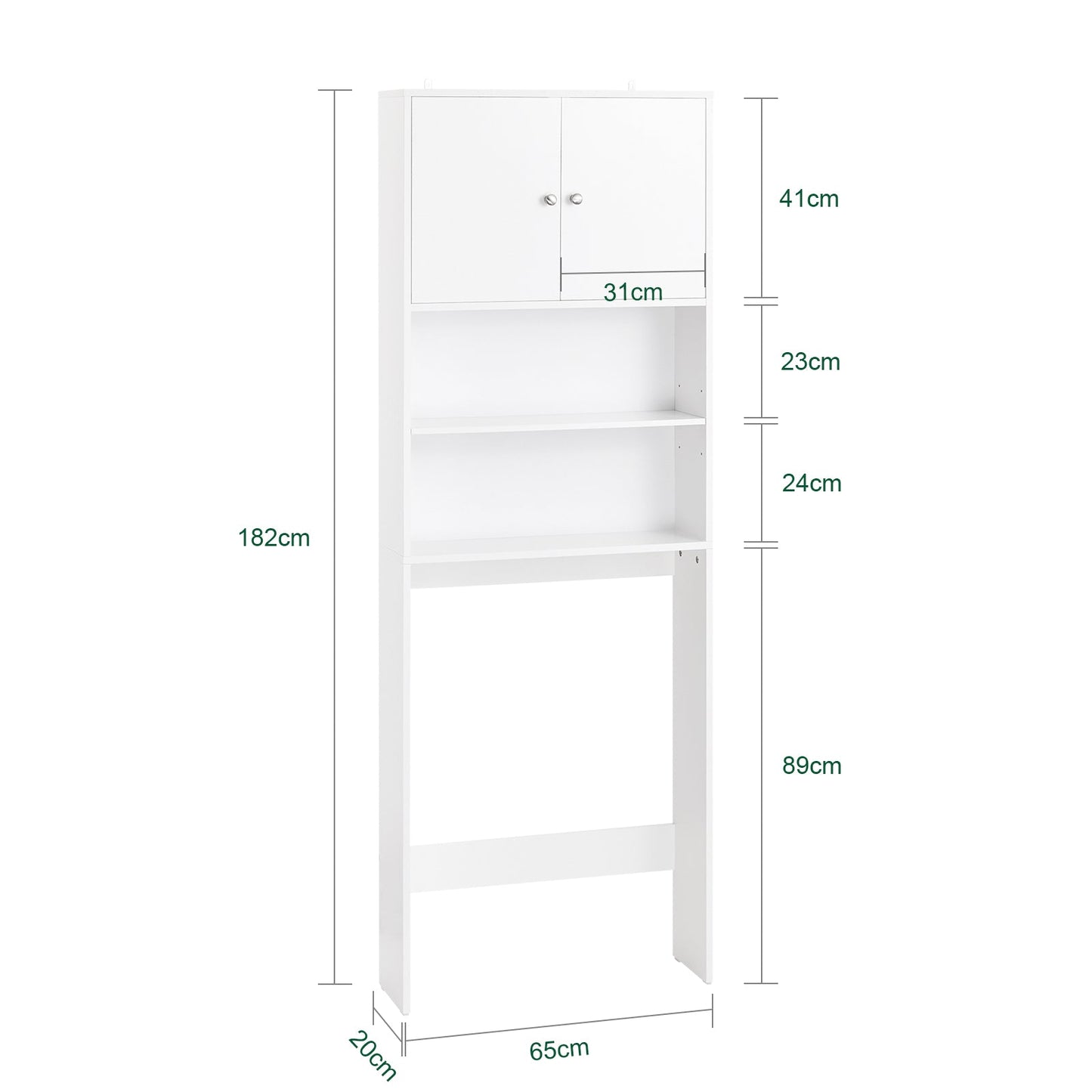 SoBuy BZR165-W Wasmachinemeubel – Wit – 65x20x182 cm – Kast met Deuren en Planken voor Boven Wasmachine