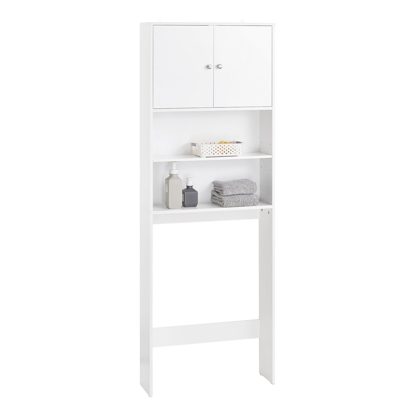 SoBuy BZR165-W Wasmachinemeubel – Wit – 65x20x182 cm – Kast met Deuren en Planken voor Boven Wasmachine