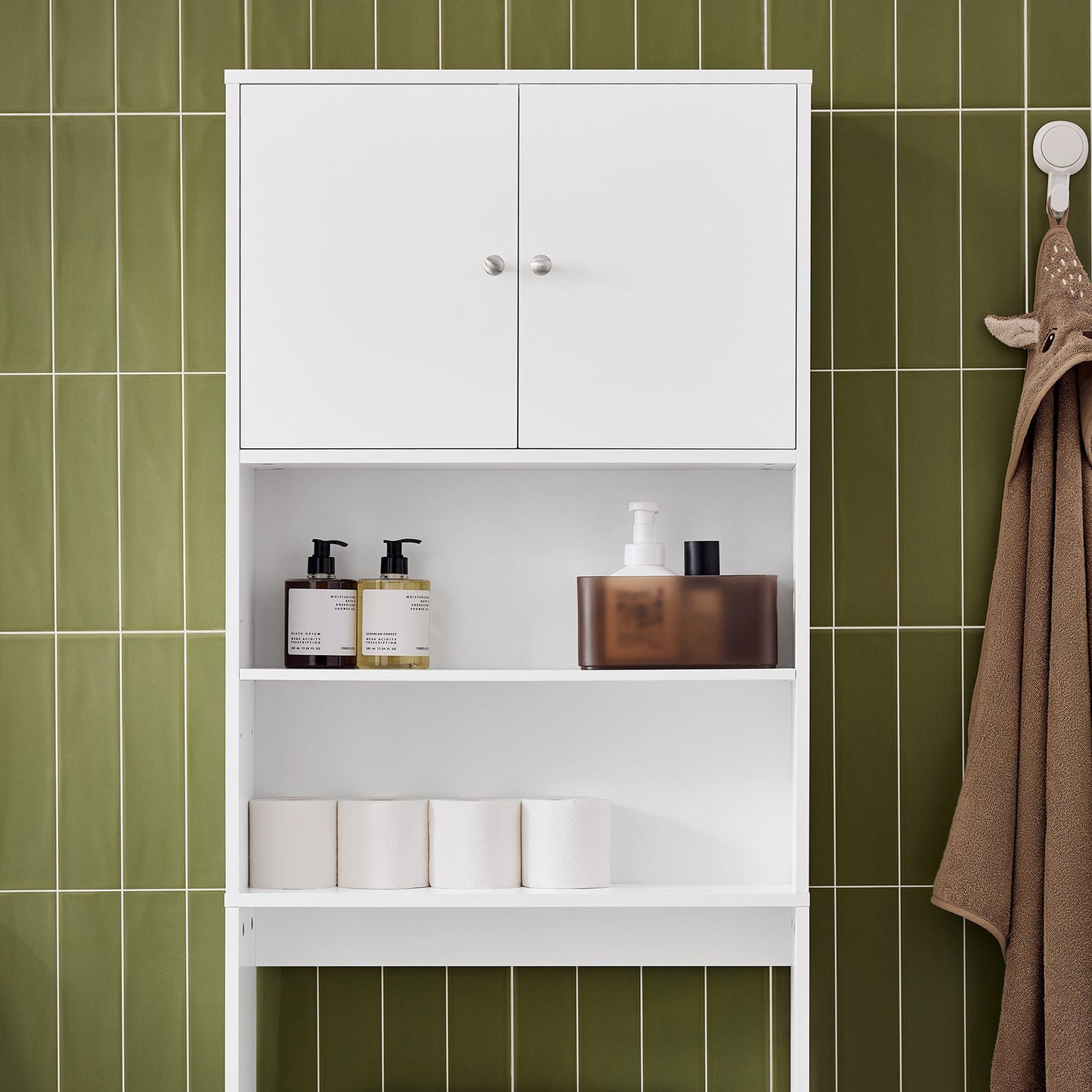 SoBuy BZR165-W Wasmachinemeubel – Wit – 65x20x182 cm – Kast met Deuren en Planken voor Boven Wasmachine