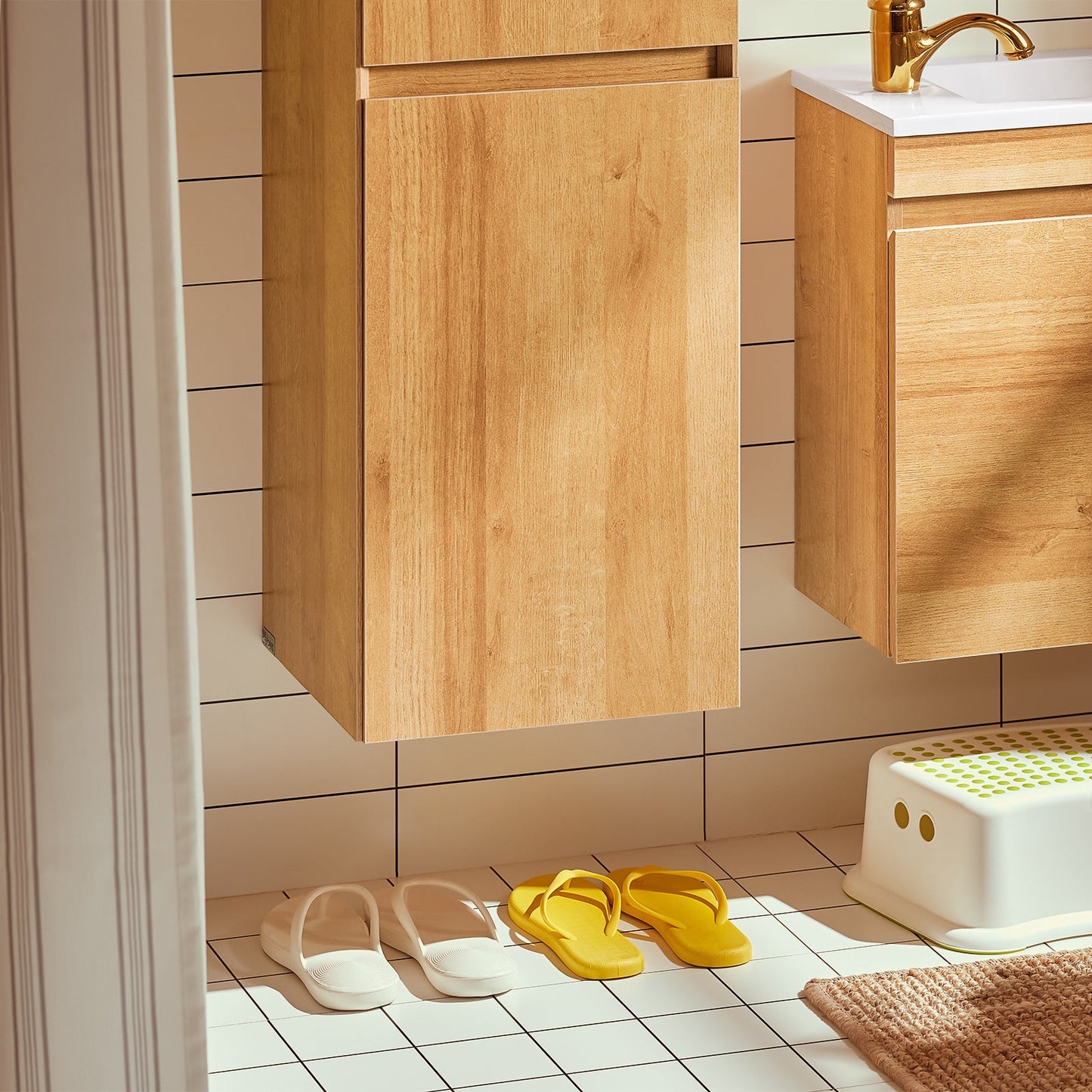 SoBuy BZR175-N Hoge Smalle Badkamerkast, Hangend Opbergmeubel, Naturel, 35 x 120 x 30 cm