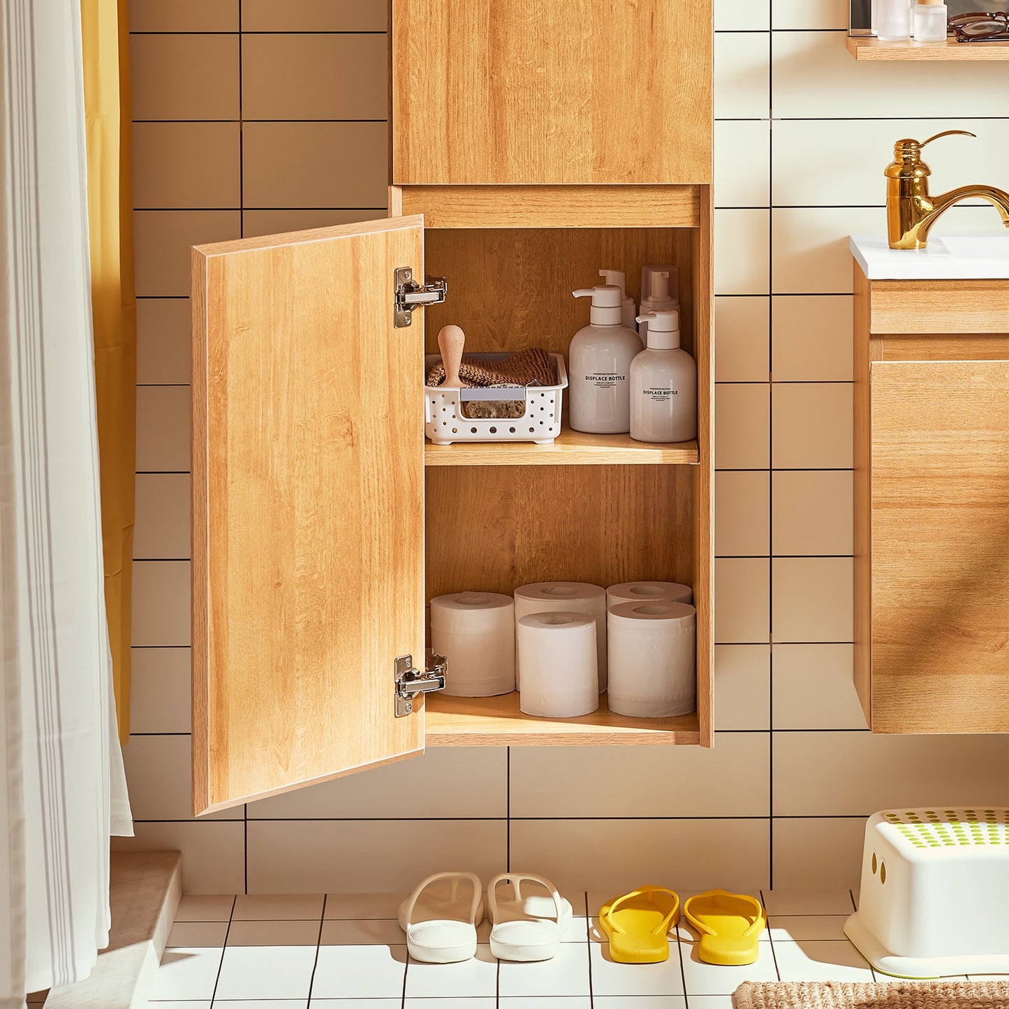 SoBuy BZR175-N Hoge Smalle Badkamerkast, Hangend Opbergmeubel, Naturel, 35 x 120 x 30 cm