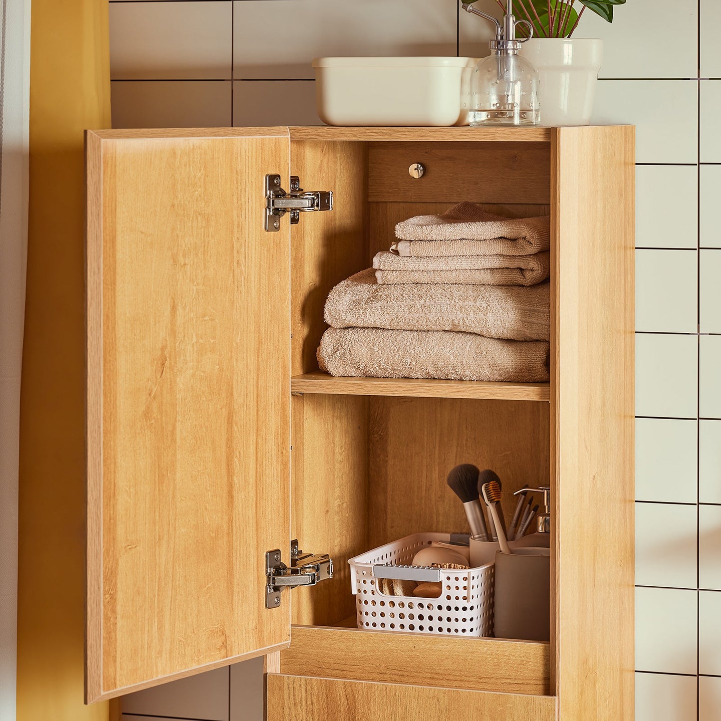 SoBuy BZR175-N Hoge Smalle Badkamerkast, Hangend Opbergmeubel, Naturel, 35 x 120 x 30 cm