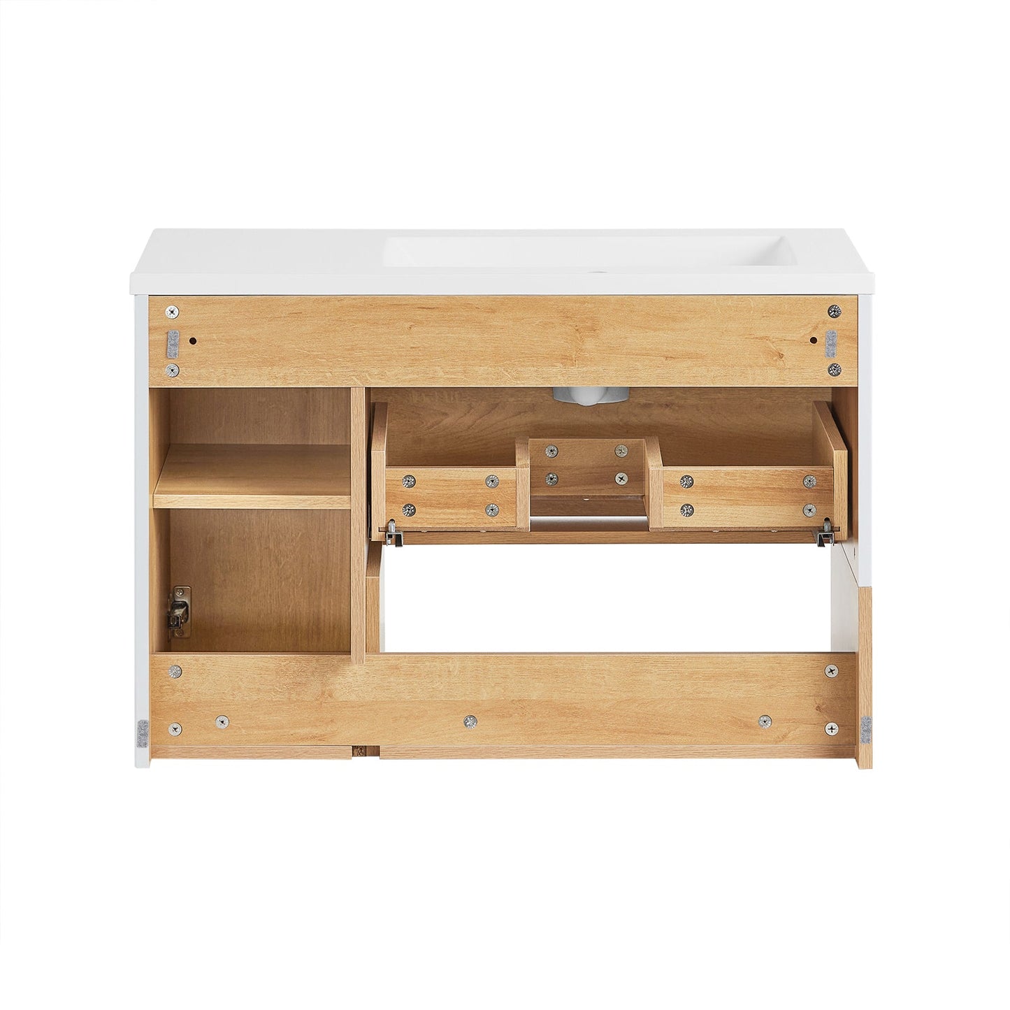 SoBuy BZR178-WN Wastafelonderkast met wastafel – 80x54x46 cm – Wit/Naturel – Smal badkamermeubel