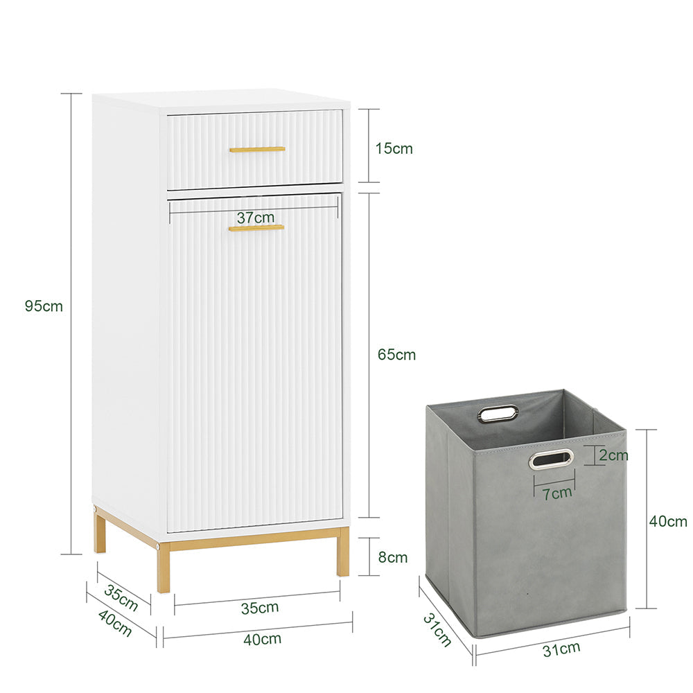 SoBuy Badkamerkast – Incl. Lade & Uitneembare Wasmand – max. 24 kg – 40 x 40 x 95 cm – Wit