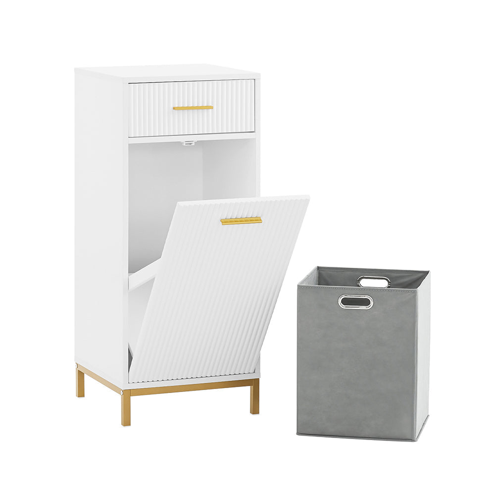 SoBuy Badkamerkast – Incl. Lade & Uitneembare Wasmand – max. 24 kg – 40 x 40 x 95 cm – Wit